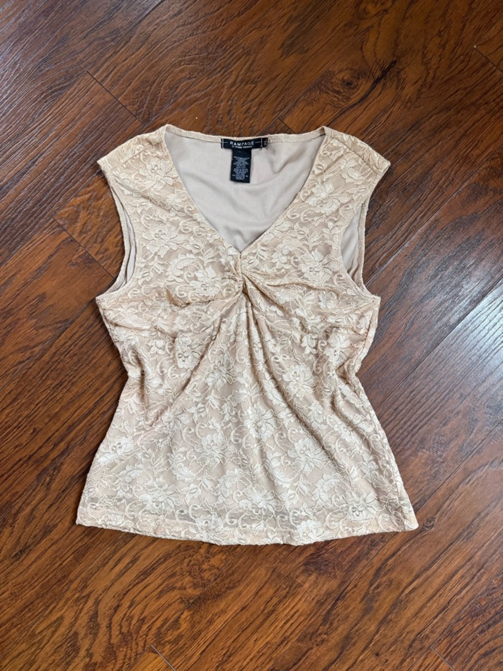 Rampage Beige Lace Twist-Front Sleeveless Camisole
